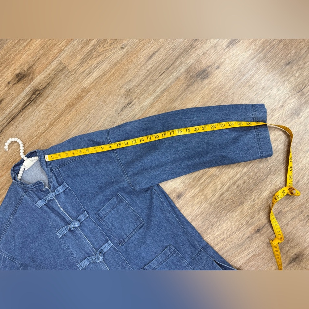 East Bay Mercantile Denim Jacket Chinese Style Frog Closure Trendy Chore Coat M - Picture 8 of 8